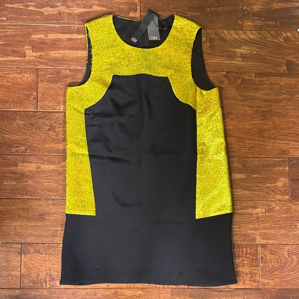 Tibi Black and Gold Silk Dress. NWT Size 4